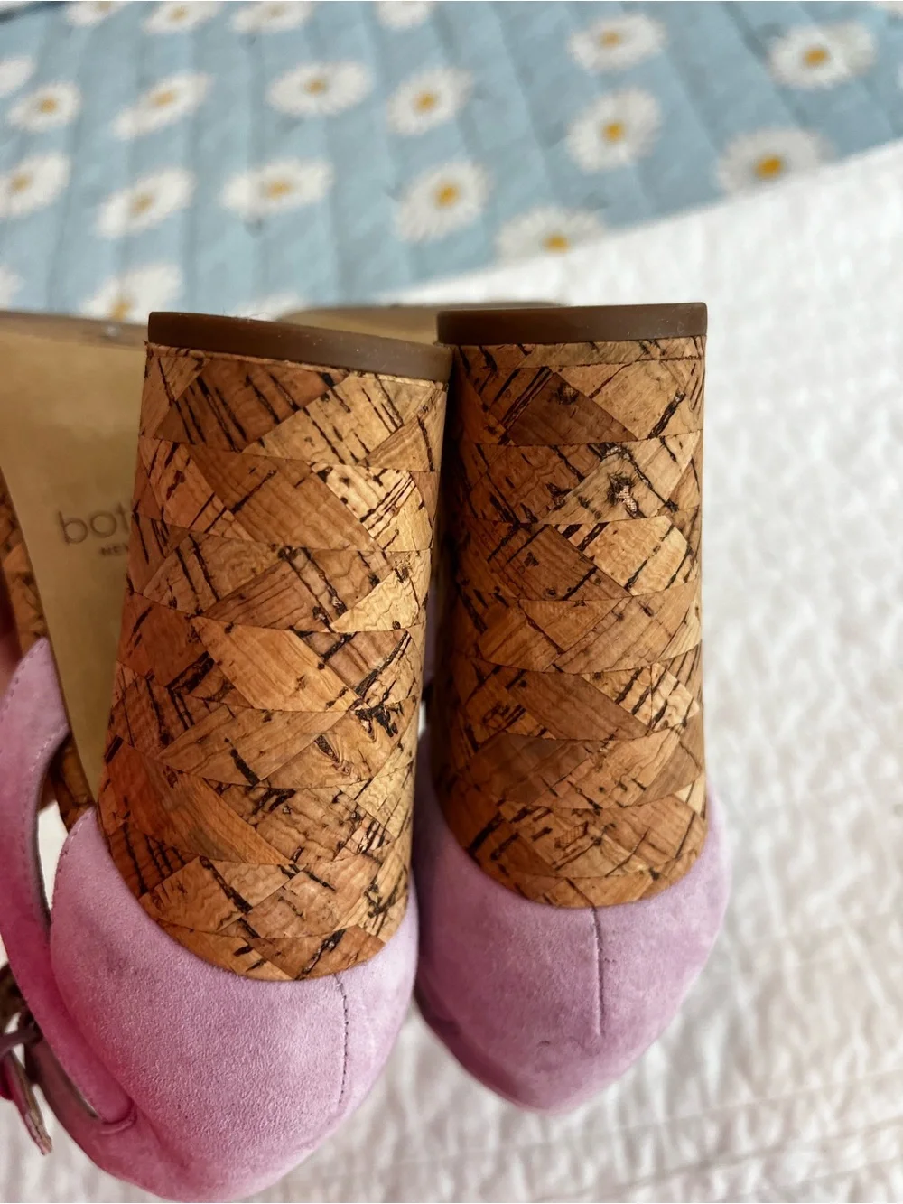 Anthropologie Botkier Gianna Ankle-Strap Suede Cork Heel Sandals Lilac Size 7.5